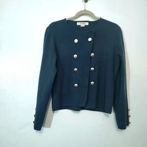 Eva & Paige Cardigan Top Small S Dark Green Gold Lion Plastic Buttons Knit Crop